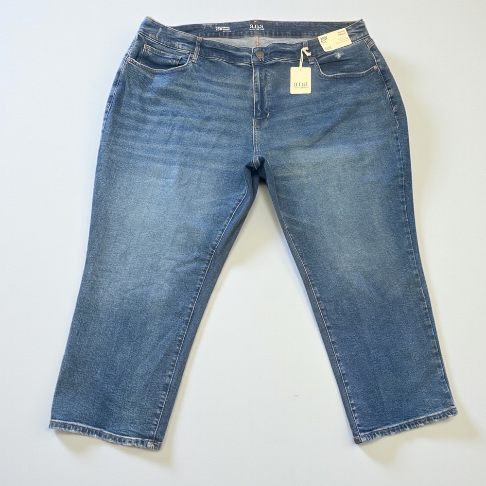 NWT ana Low Rise Straight Leg Jeans 28W‎ Medium Wash Distressed Plus Size 48x27